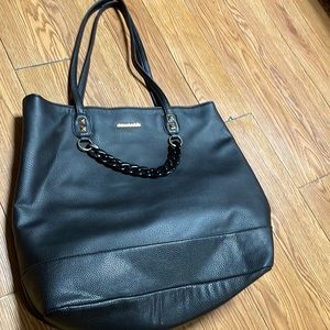 Pleather Zipper Tote with Chaim Detail